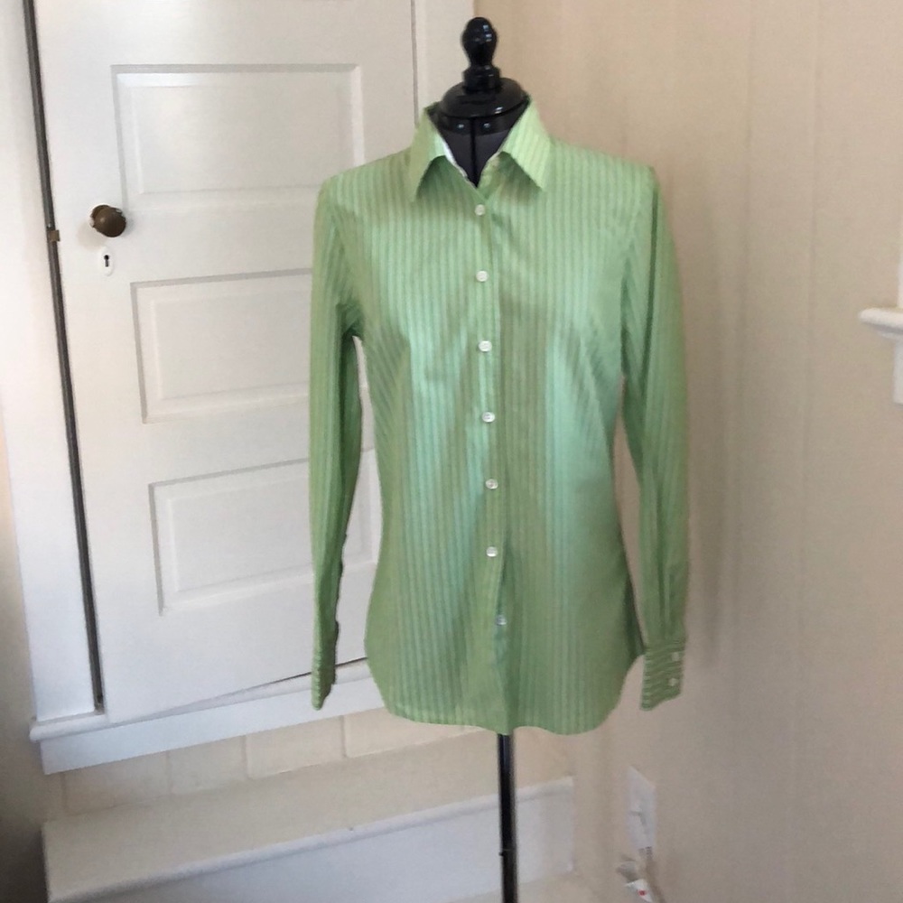 J. Crew green & white striped button down oxford